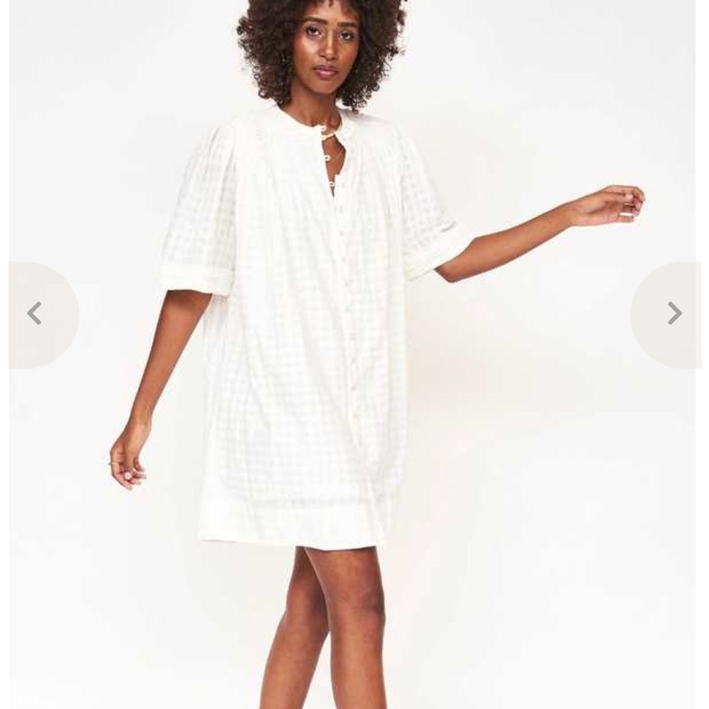 nwt MIRTH beirut dress M white handloom cotton caftan short sleeve button mini